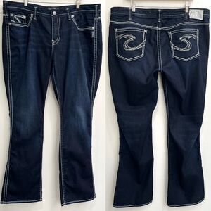 Silver Jeans Frances 18” Bootcut Jeans Embroidered Pockets Dark Wash Size 22/33